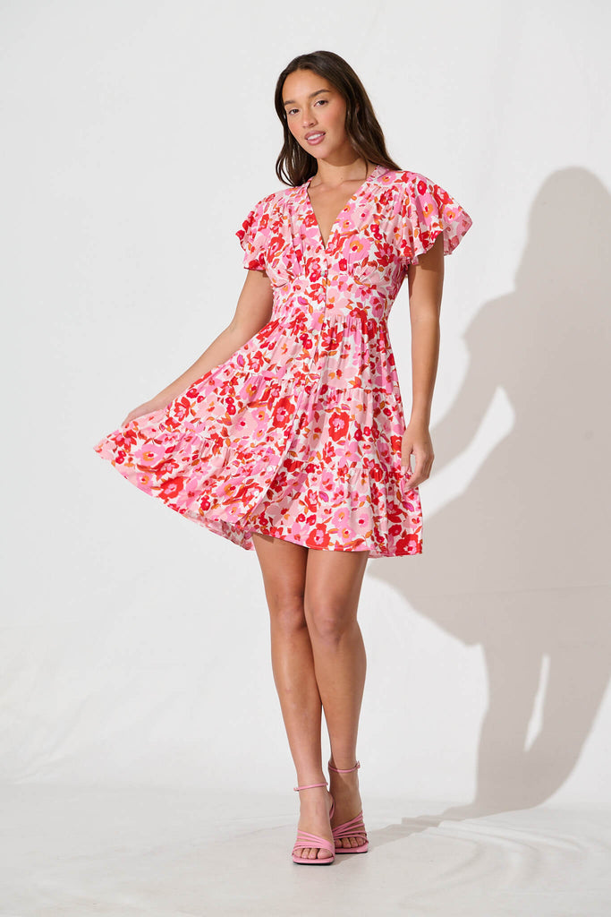 Lovina Dress in Pink Red Floral