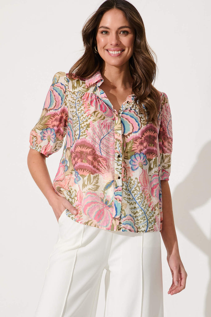 Haruna Shirt In Pink Multi Floral