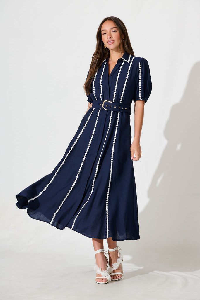 Adore Maxi Shirt Dress in Navy