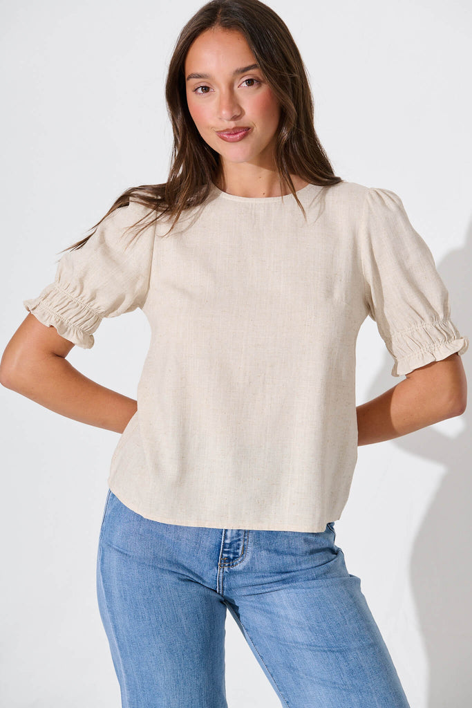 Melanie Top In Oatmeal Linen Blend