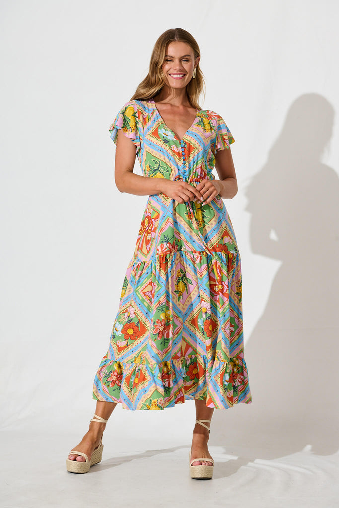 Karlene Maxi Dress In Multi Tile Print