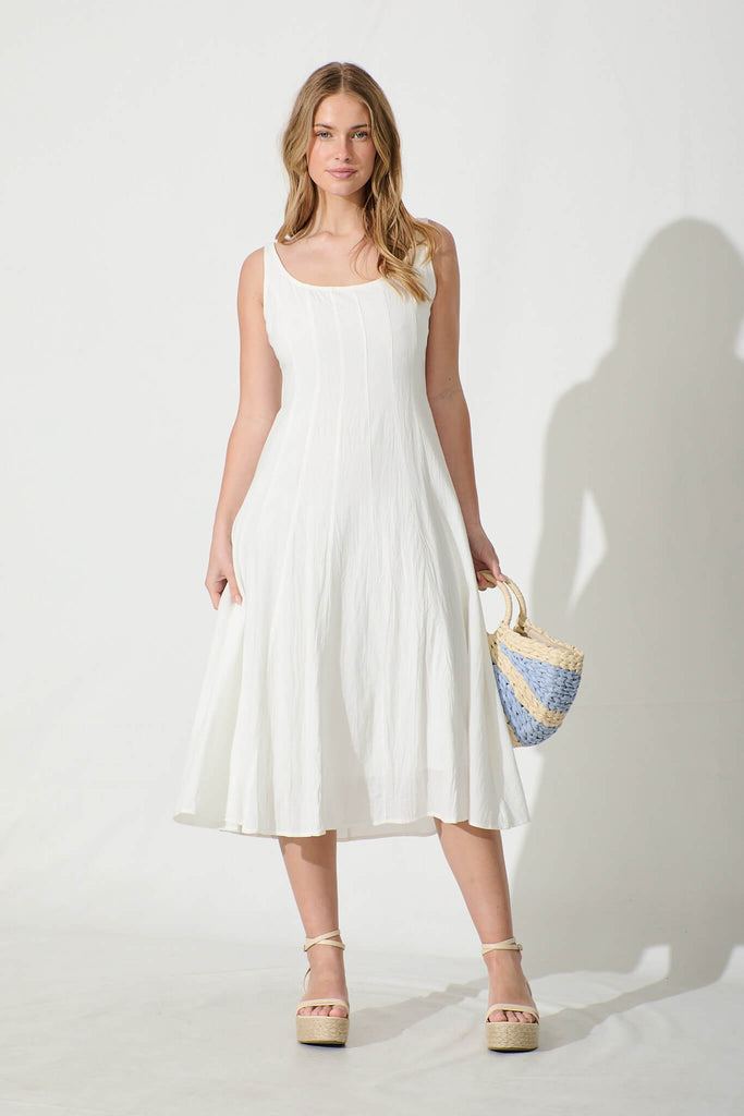 Shaima Midi Sundress in White Cotton