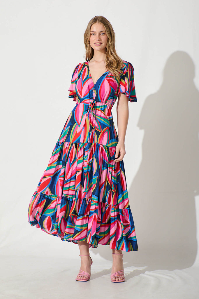 Violet Maxi Dress In Navy With Multi Print