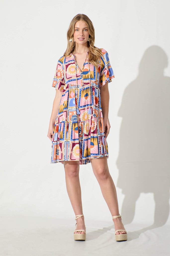 Tahnee Smock Dress in Multi with Blue