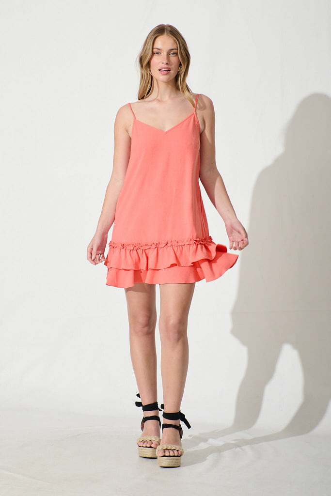 Aubrielle Dress In Coral Linen Blend