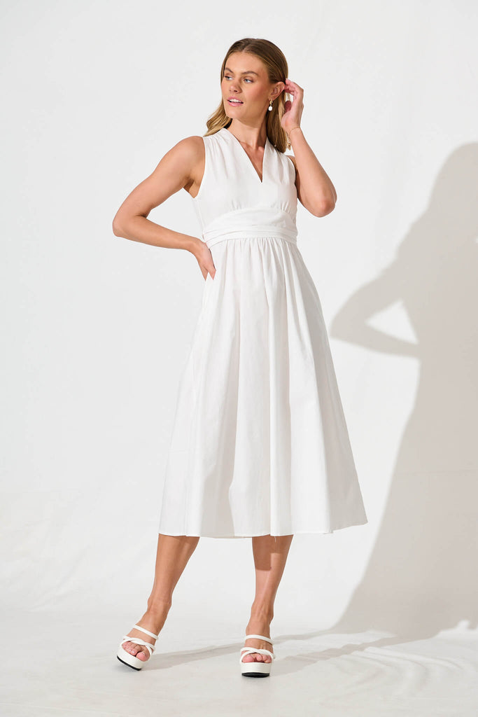 Odelle Midi Dress in White Cotton