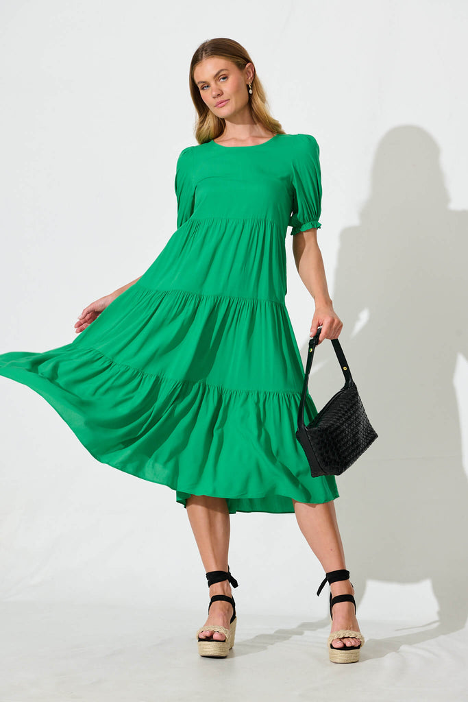 Nevi Tiered Midi Dress In Green