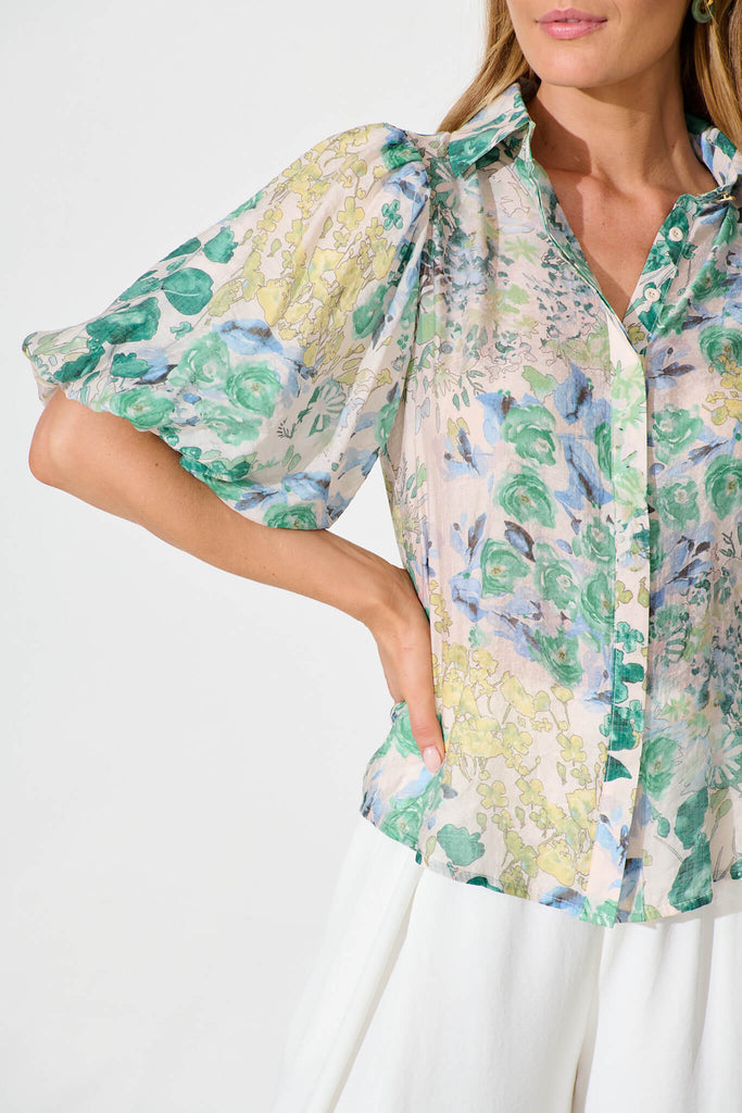 Aeryn Shirt In Green Vintage Floral - detail