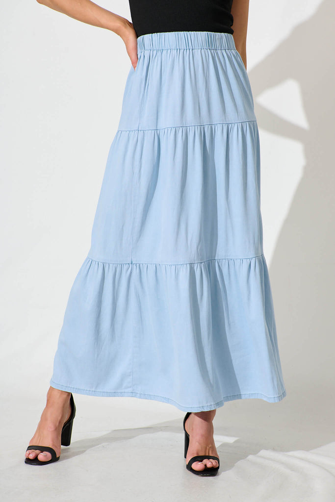 Seren Maxi Skirt in Light Blue Denim