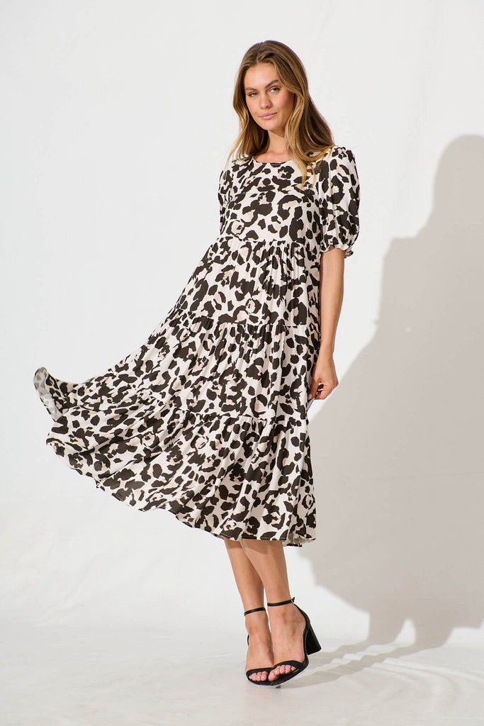 Nevi Tiered Midi Dress In Leopard Print