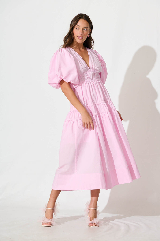 Amalie Midi Dress In Pale Pink Cotton