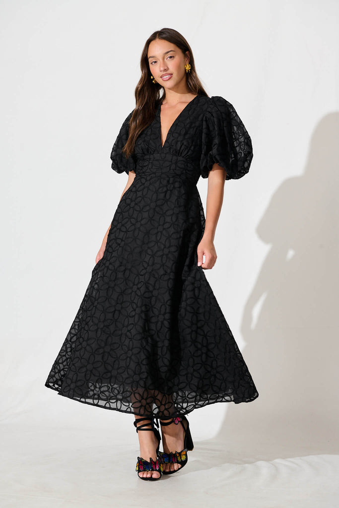 Countess Maxi Dress In Black Embroidered Organza