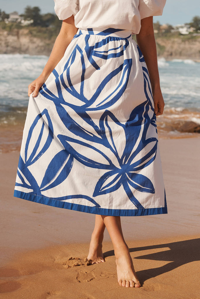 Bradie Maxi Skirt in Blue and White Cotton