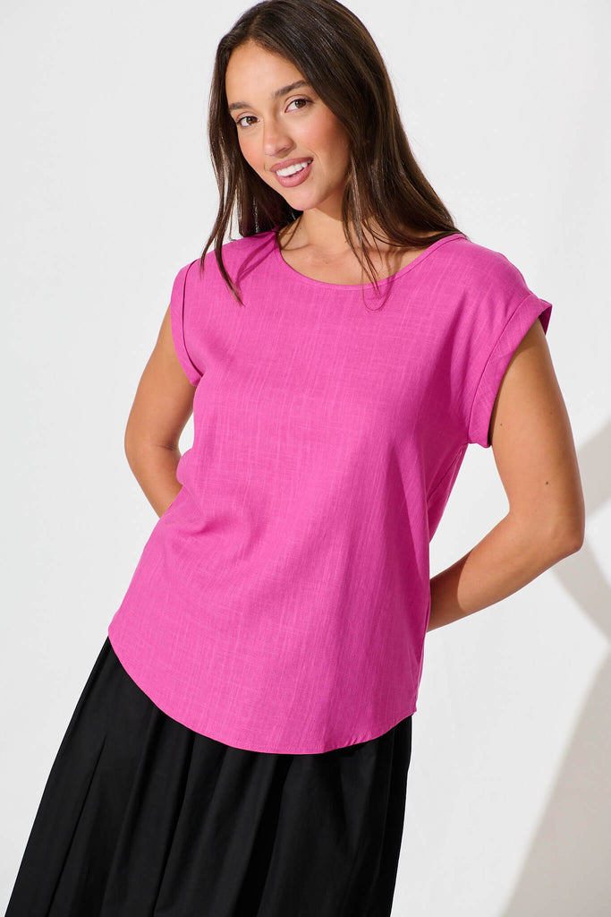 Rejina Top In Hot Pink Linen Blend