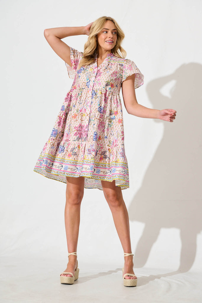 Saldana Smock Dress In Multi Floral Cotton