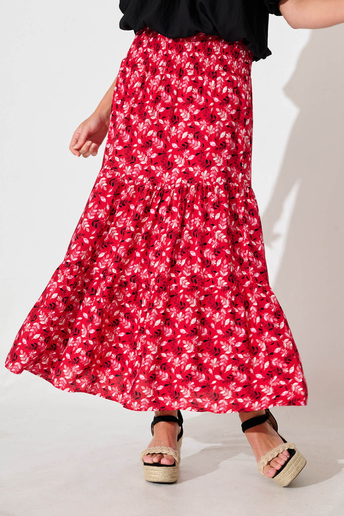 Macarena Maxi Skirt in Red Floral