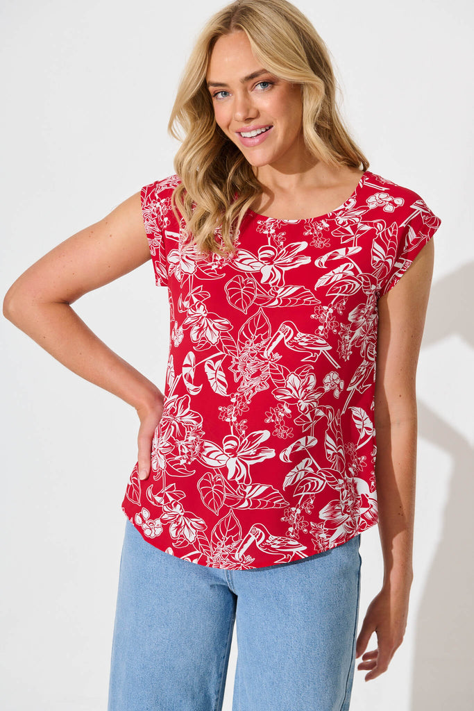 Rejina Top In Red with White Print