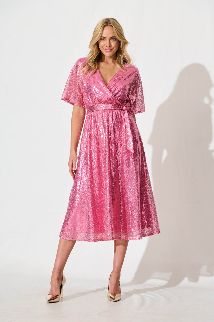 PRE ORDER Winslet Midi Dress In Pink Sequin