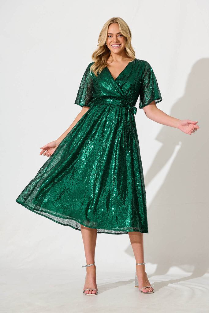 Winslet Midi Dress In Emerald Green Sequin