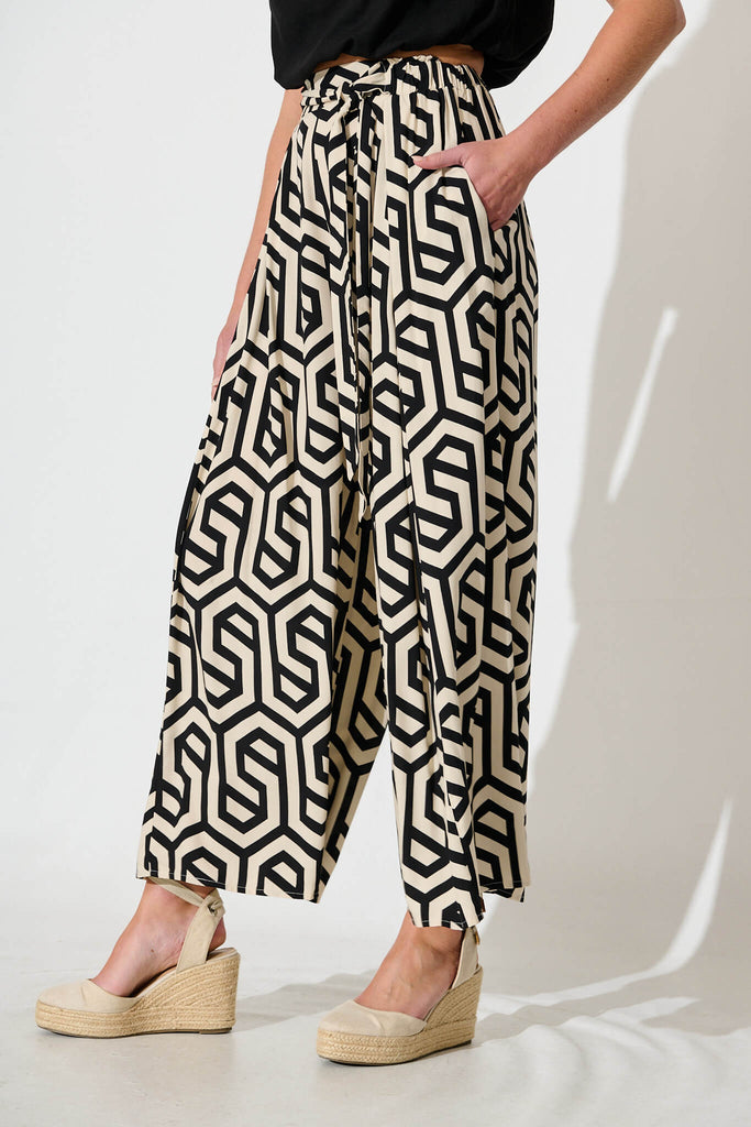 Page Pants In Black with Cream Abstract