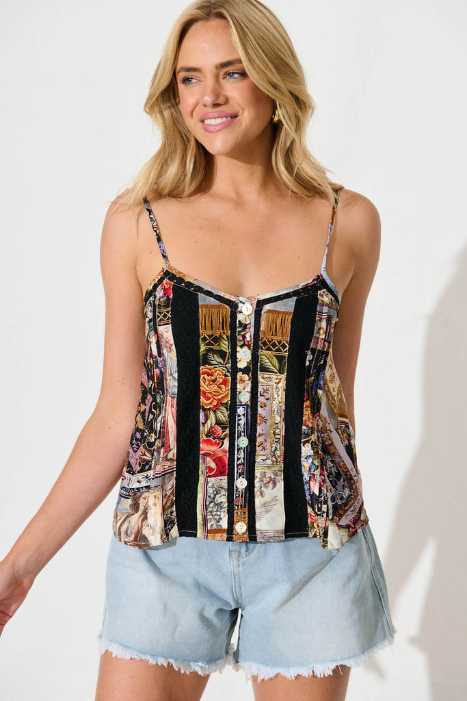 Junia Cami Top In Black Multi Patchwork