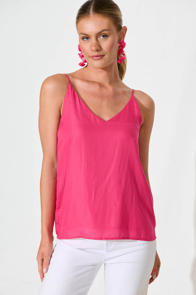 Rowland Cami Top in Hot Pink Satin