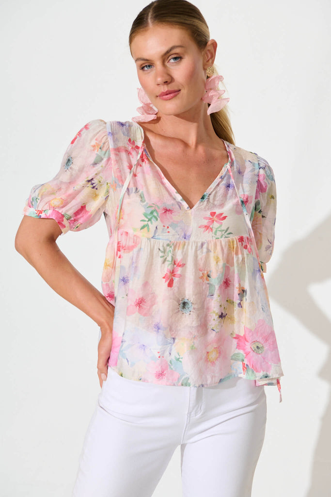 Toria Top in Pastel Watercolour Floral