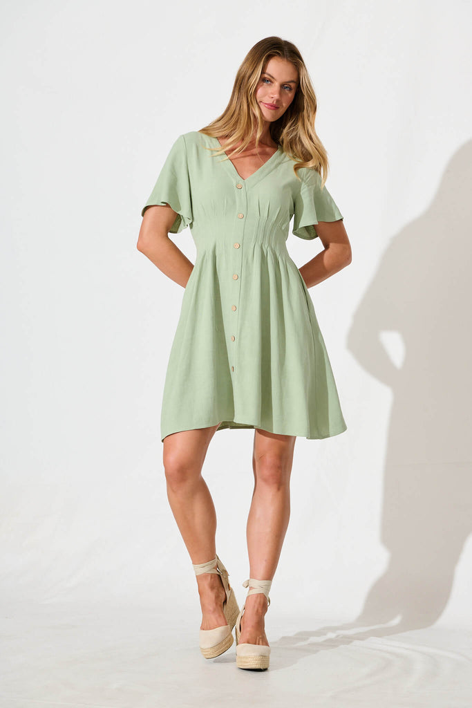 Amaya Dress in Pale Green Linen Blend