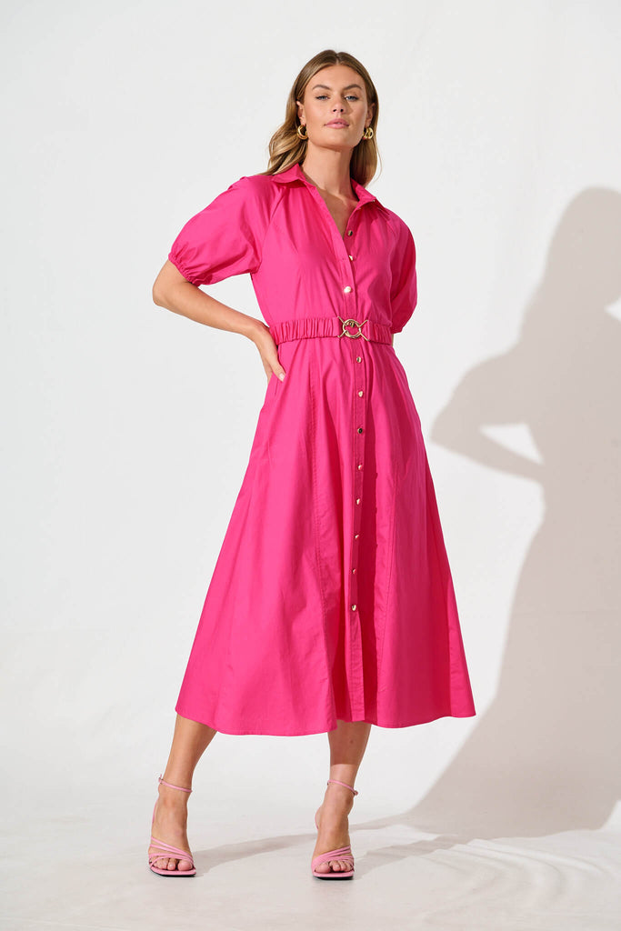 Lydon Midi Dress in Hot Pink Cotton