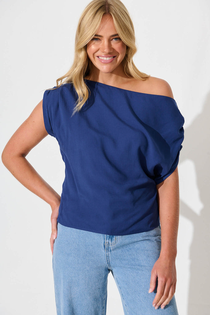 Liana Off Shoulder Top in Navy