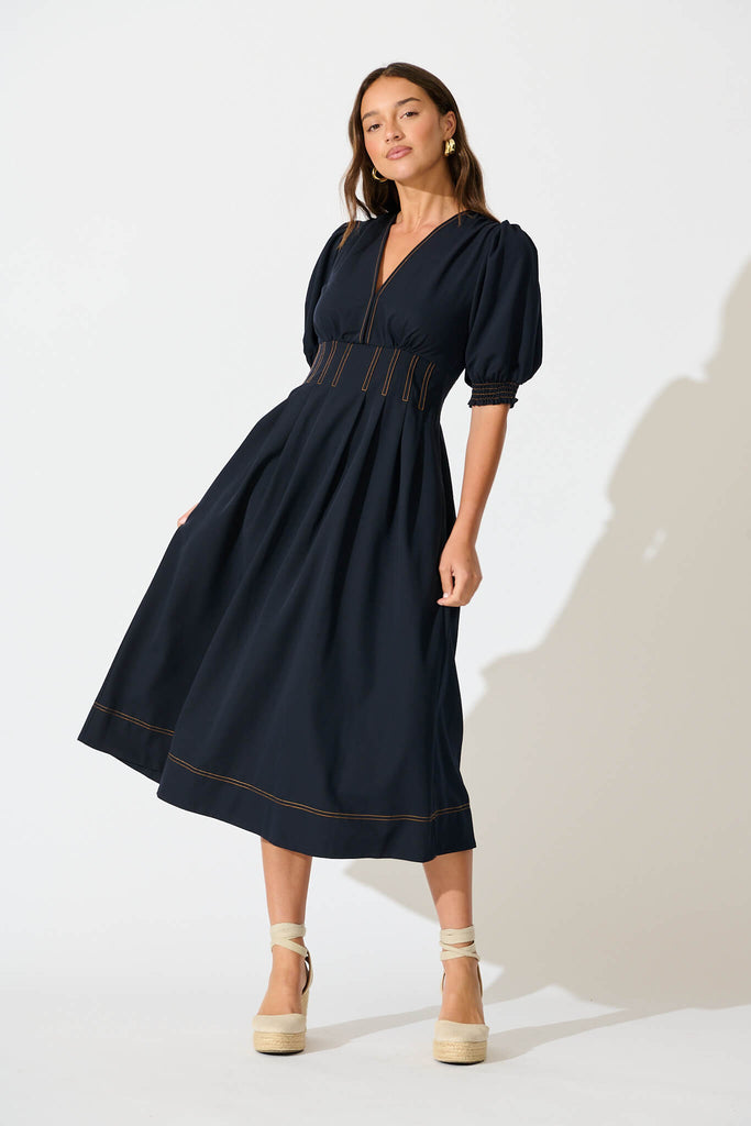 Hazelina Midi Dress In Navy