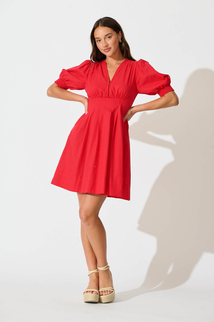 Hazel Dress in Red Cotton