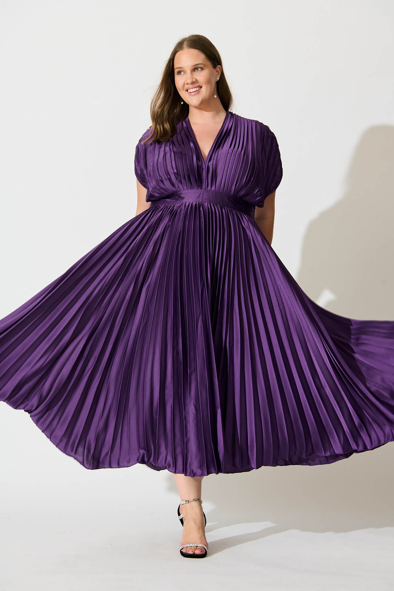 Purple pleated dress hotsell