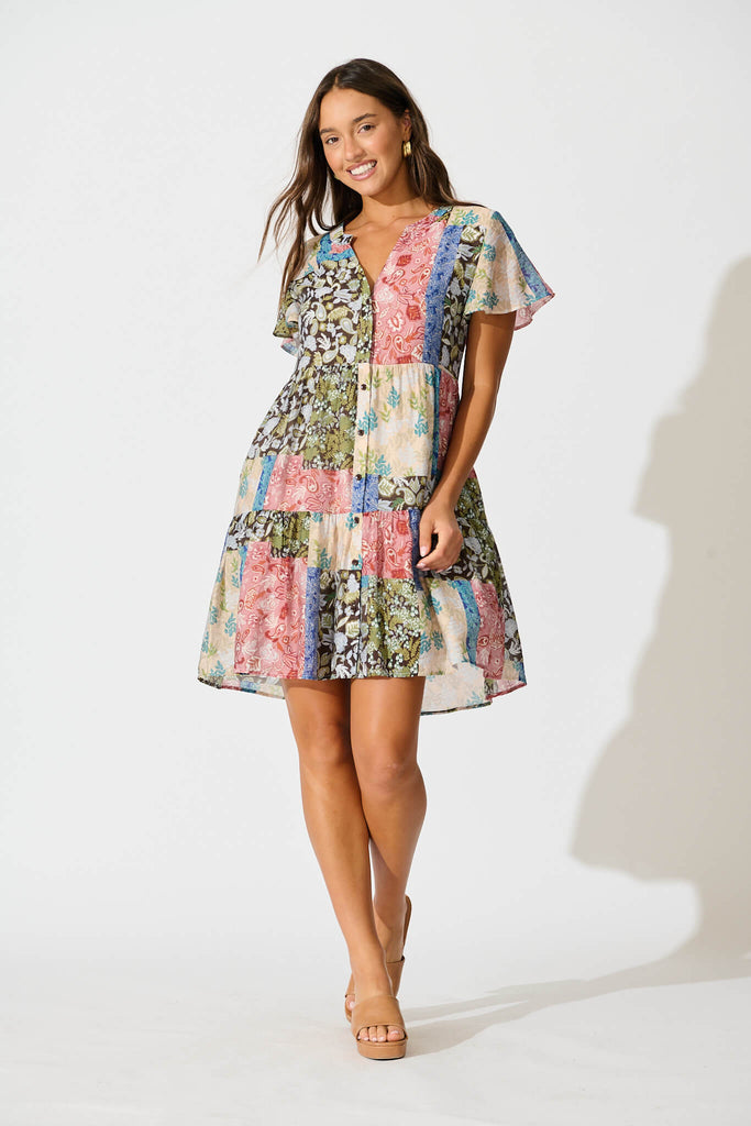 Adeline Shirt Dress In Multi Patchwork Print