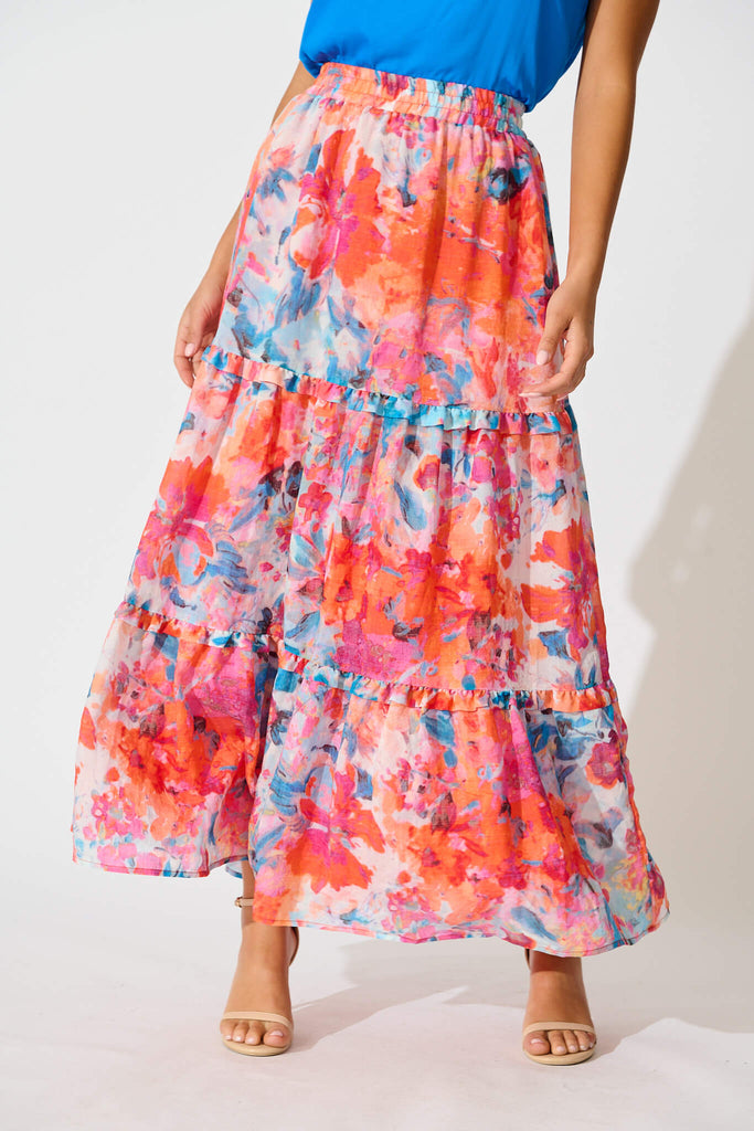 Everett Maxi Skirt in Blue and Orange Multi Floral