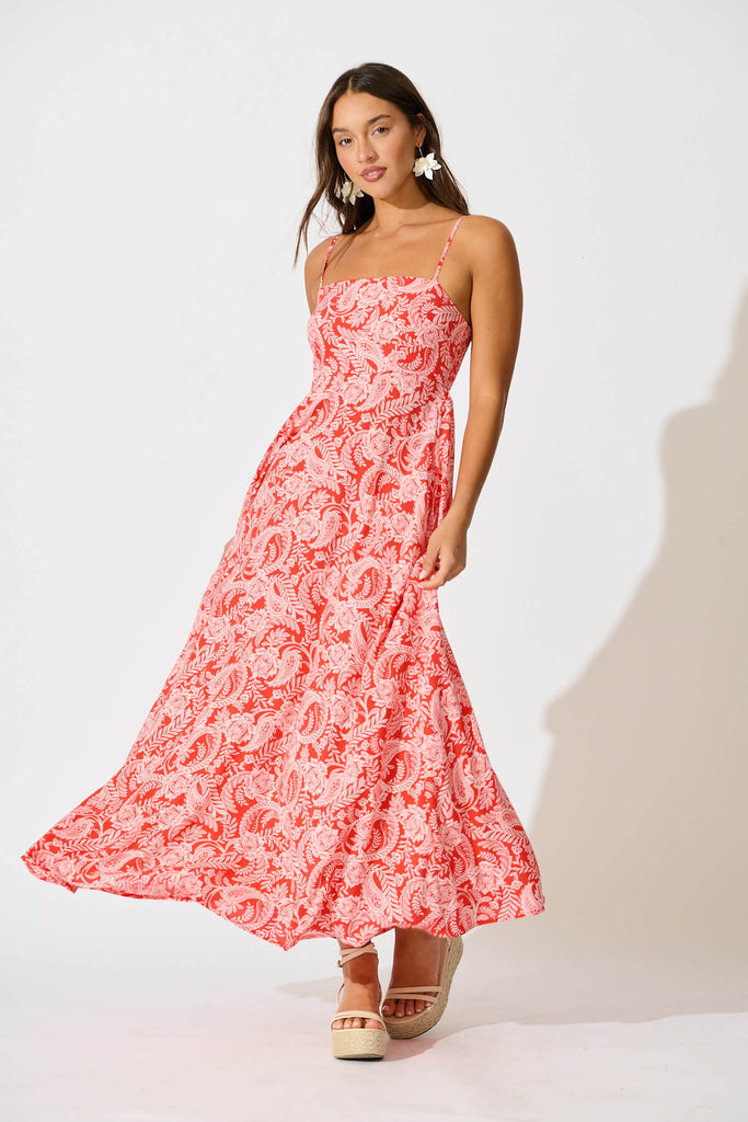 Willa Maxi Sundress In Red Paisley