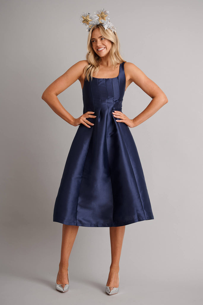 Maricelle Midi Dress in Navy Sateen