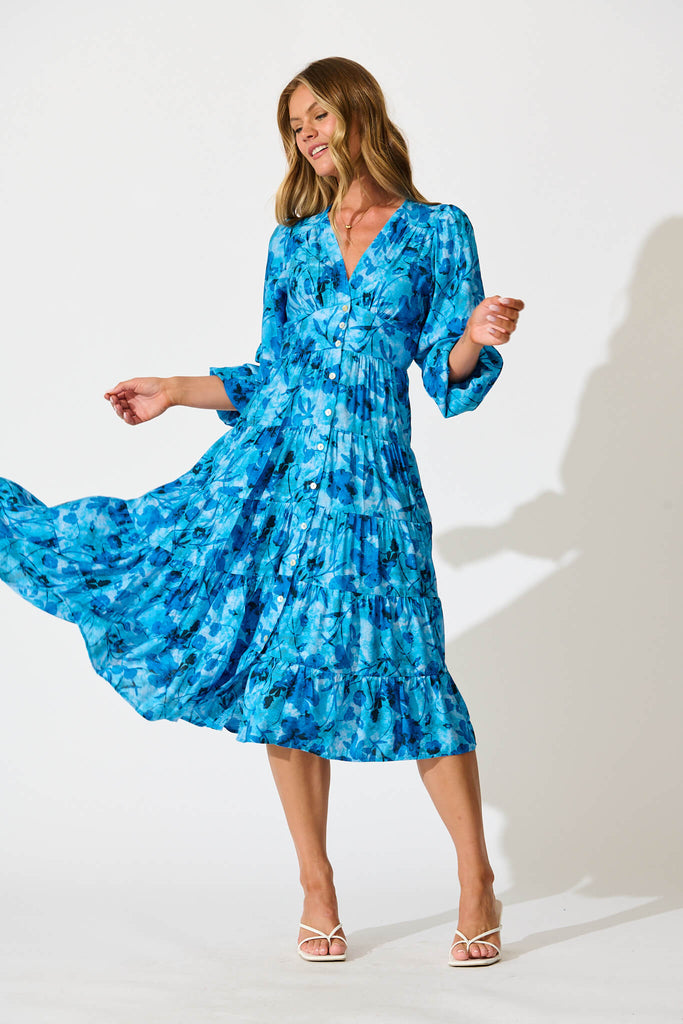 Modical Midi Dress In Blue Multi Print