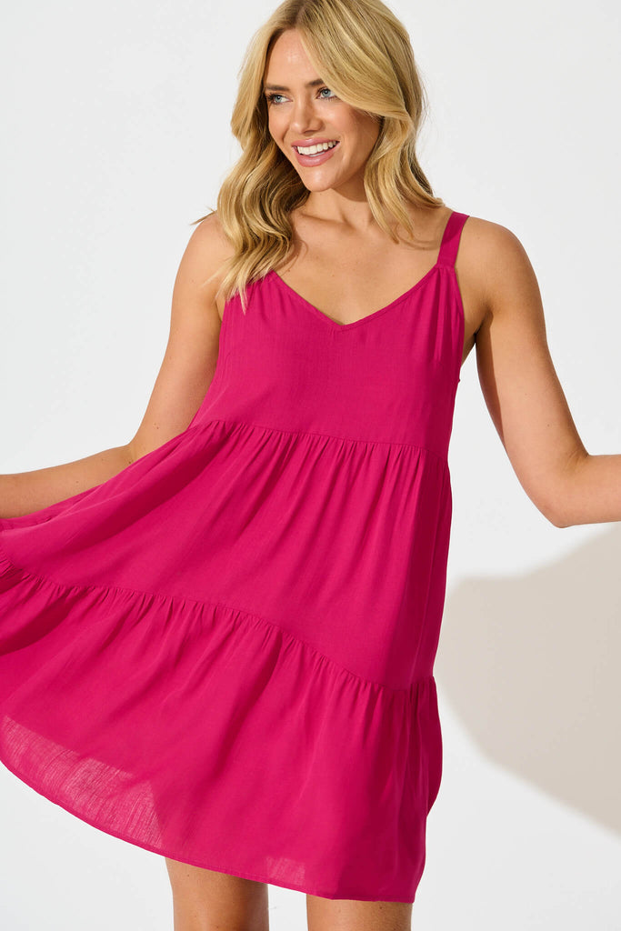 Abelia Smock Sundress in Hot Pink - front