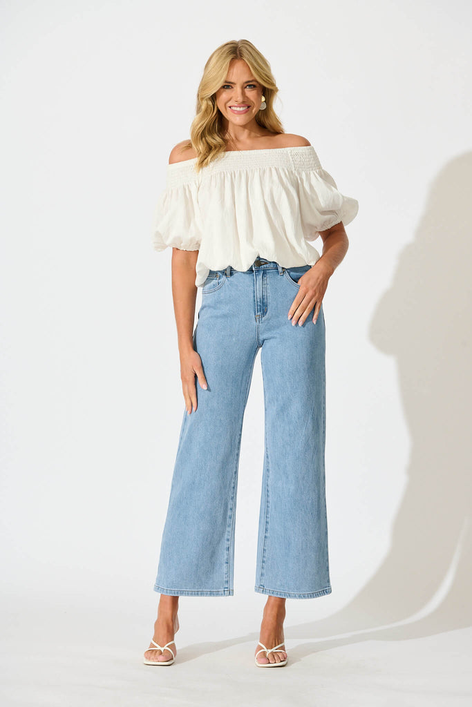 Jency Mid Rise Wide Leg Jean In Light Blue Denim - full length