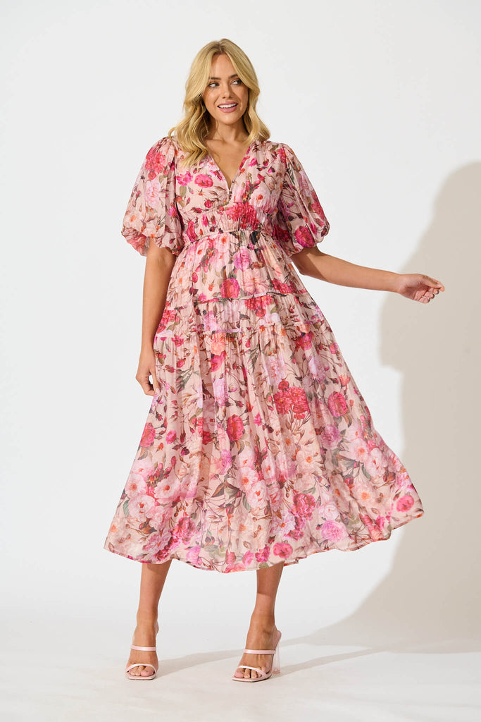 Amalie Dress In Vintage Blush Floral Print - full length