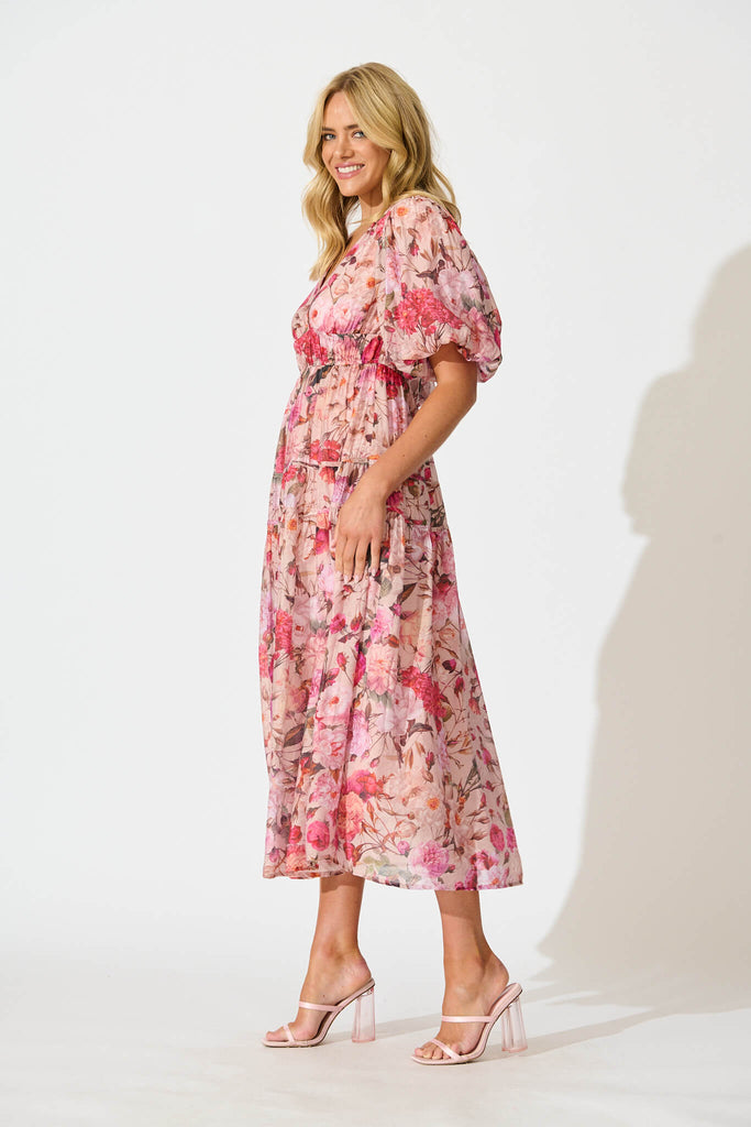 Amalie Dress In Vintage Blush Floral Print - side