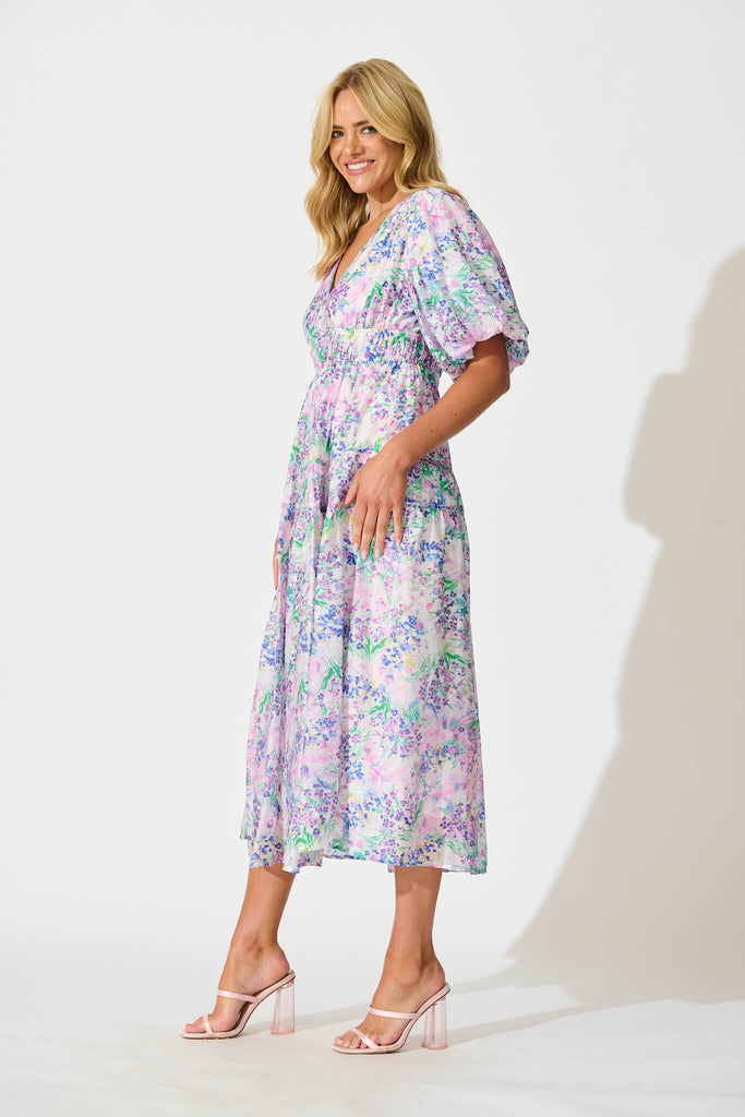 Amalie Midi Dress In Purple Floral Print - side