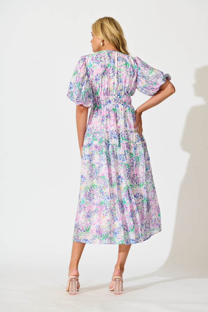 Amalie Midi Dress In Purple Floral Print - back