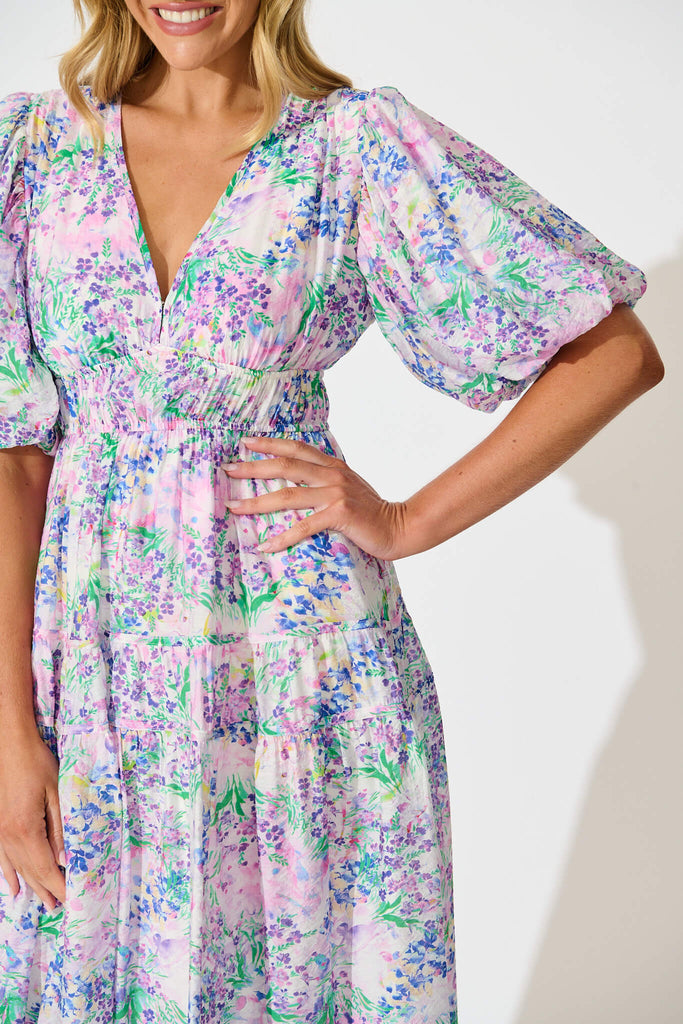 Amalie Midi Dress In Purple Floral Print - detail