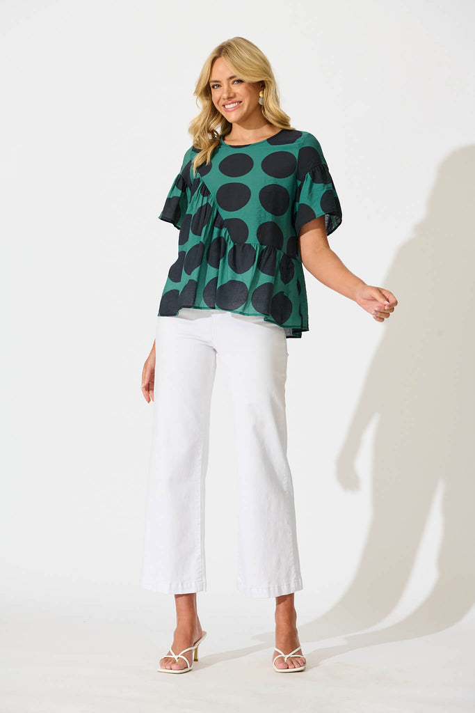 Girona Top In Emerald with Black Spot Cotton Blend - full length