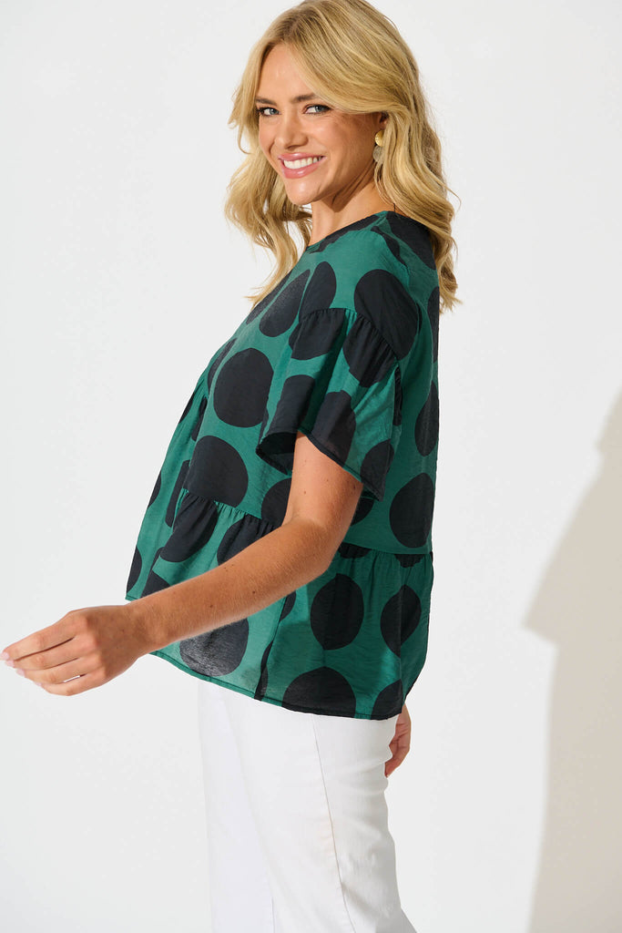 Girona Top In Emerald with Black Spot Cotton Blend - side