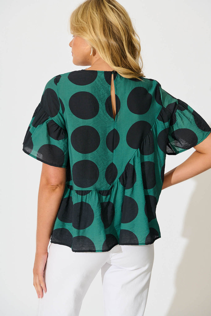 Girona Top In Emerald with Black Spot Cotton Blend - back