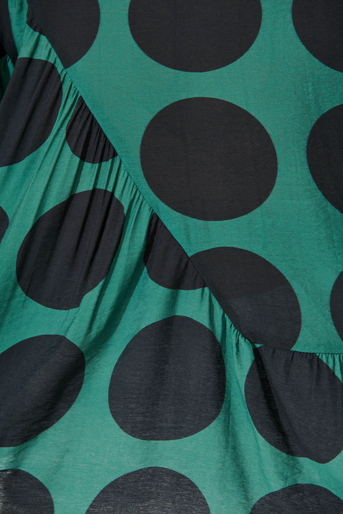 Girona Top In Emerald with Black Spot Cotton Blend - fabric