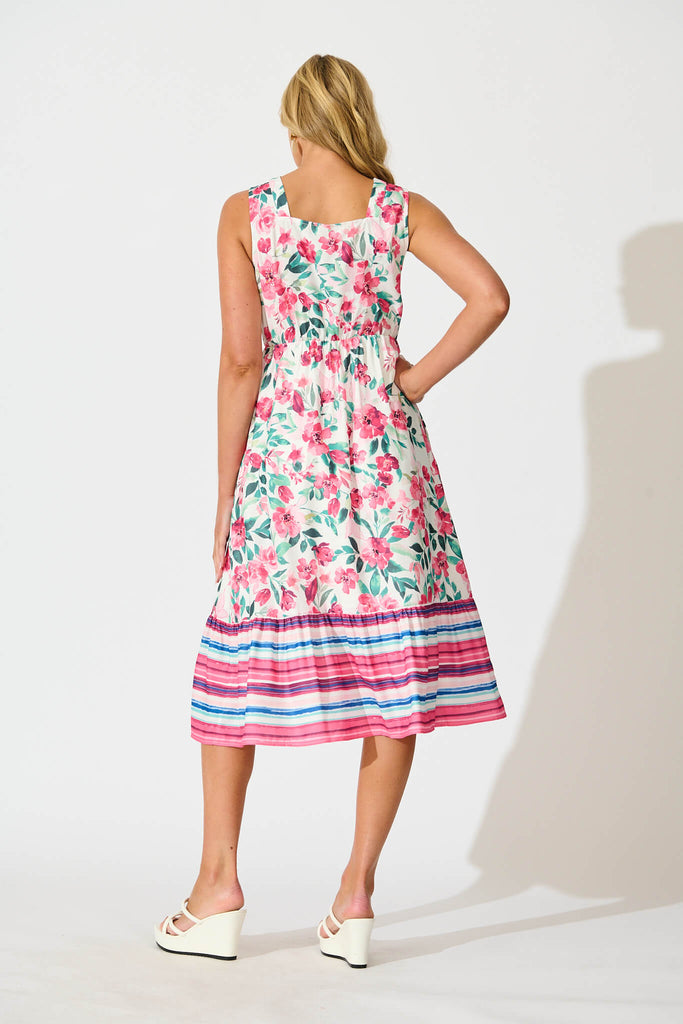 Kimmy Midi Dress in White with Pink Multi Floral - back